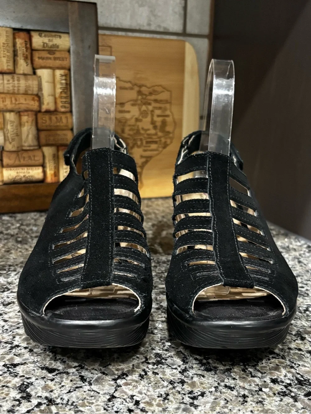 Skechers Black Suede Cut Out Wedge Sandals Size 7